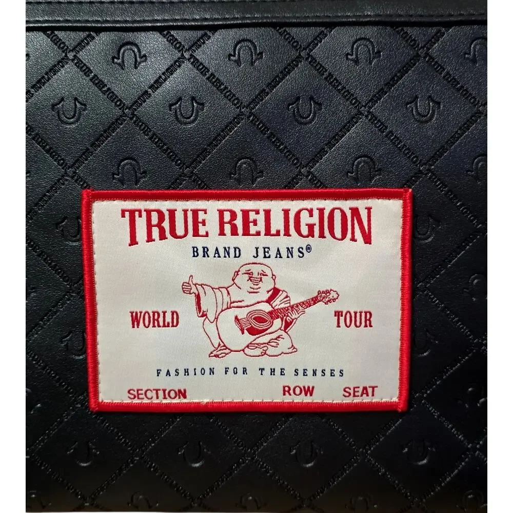 True Religion Black World Tour Buddha Faux Leather Makeup Travel Cosmetic Bag